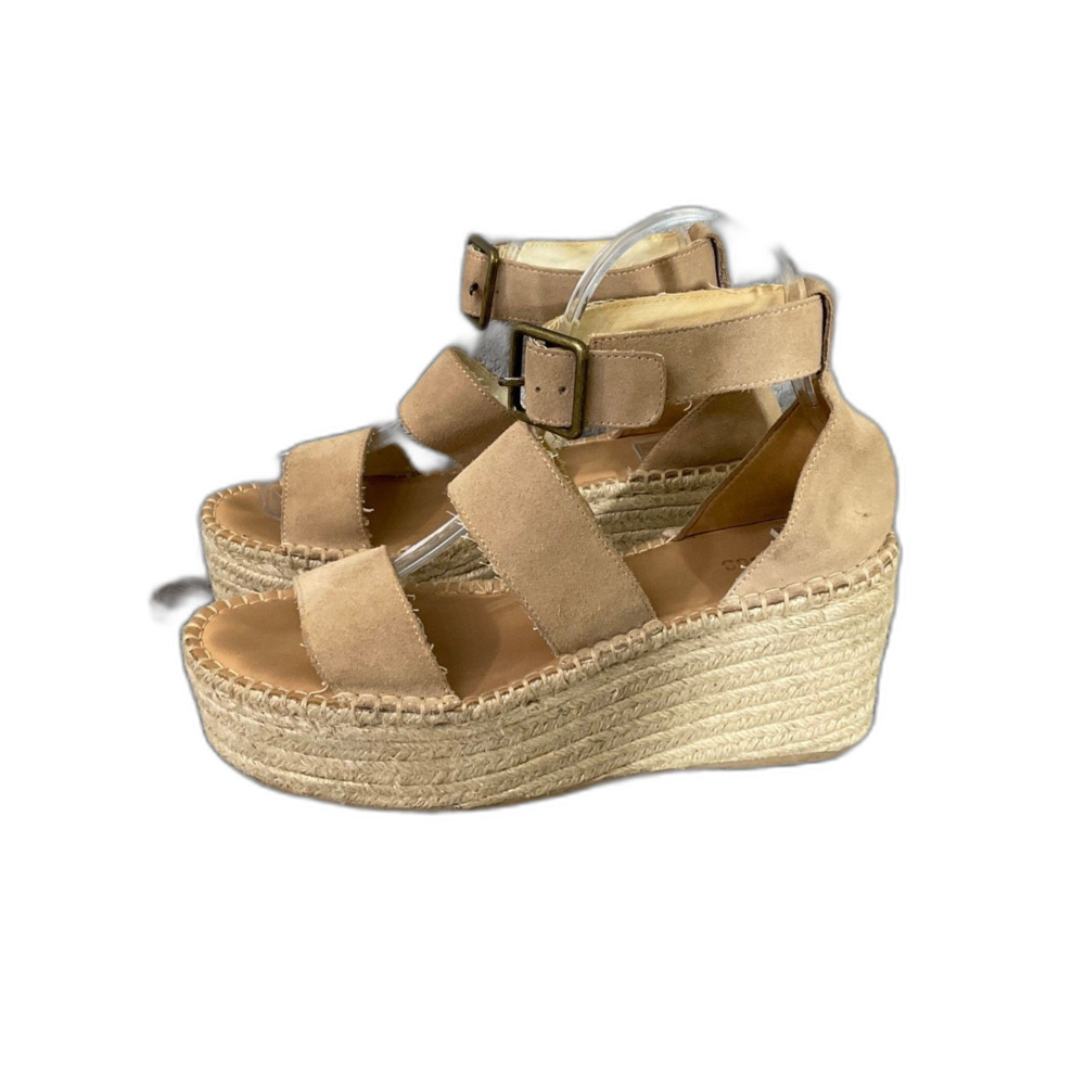 Soludos Espadrille Wedge Sandals Tan Suede Platform Ankle Strap Women size 9